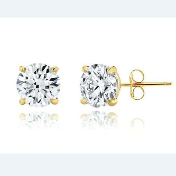 Solid 14k Yellow Gold Round Stone Prong Set Stud Push Back Earrings Size 2mm - Picture 1 of 9